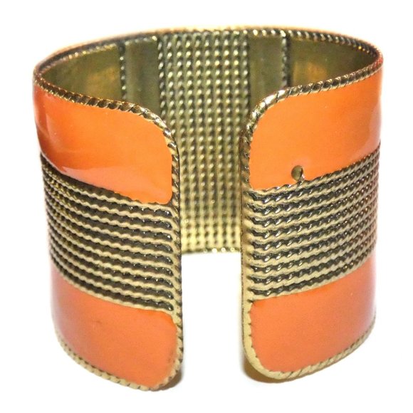 Bracelet Wide Cuff Coral Color Gold Tone Cuffed - Picture 3 of 3